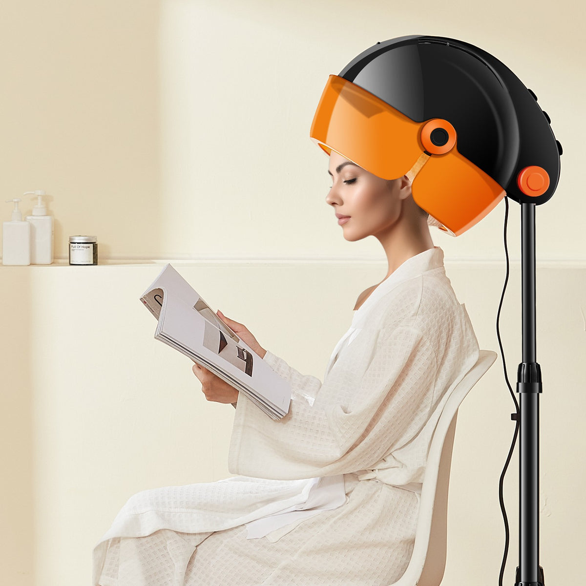 Ionic Hooded Hair Dryer 1875W with Negative Ion Technology, 9 Settings & Adjustable Height