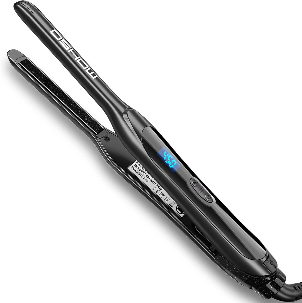 Mini Flat Iron for Short Hair & Bangs - 3/10 Inch Narrow Plates, Dual Voltage, Fast Heating