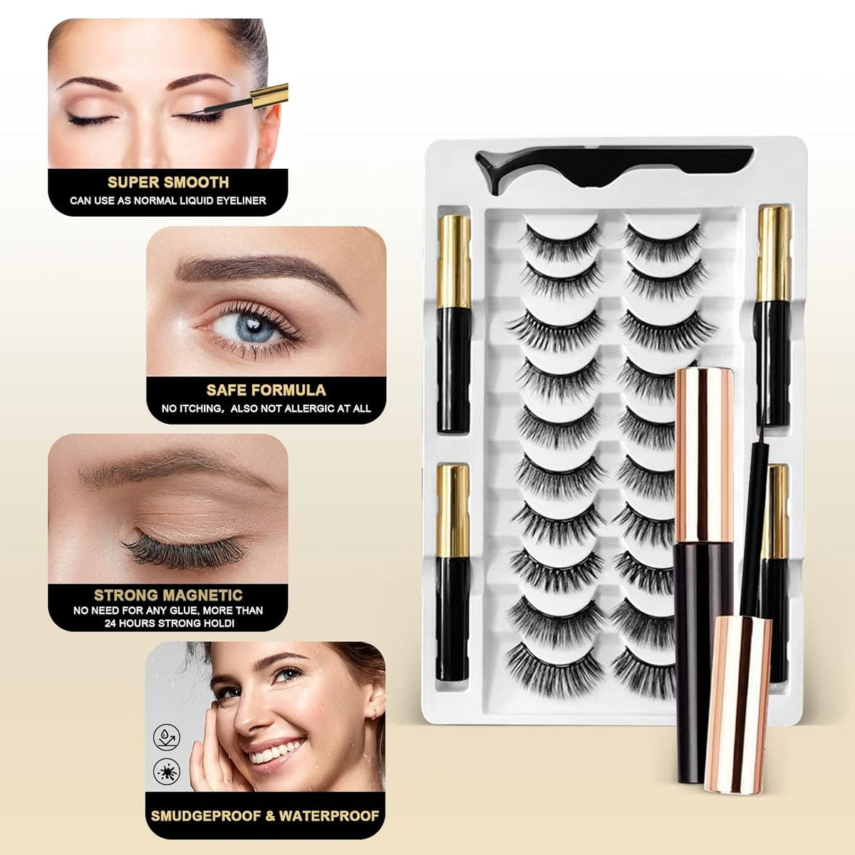 Magnetic Eyelashes 10 Pairs with Magnetic Eyeliner Set - Natural Look