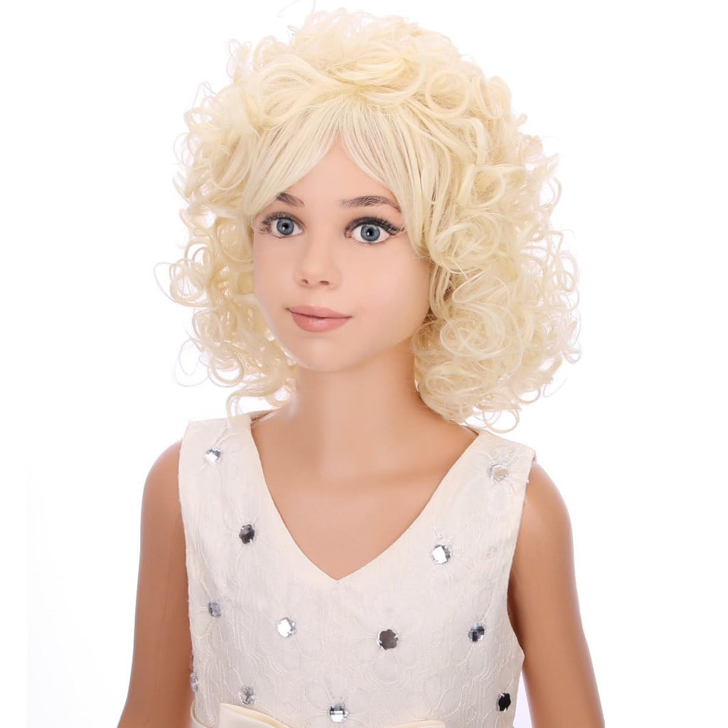 Kids Dolly Parton Style Curly Blonde Wig with Bangs - Costume Accessory