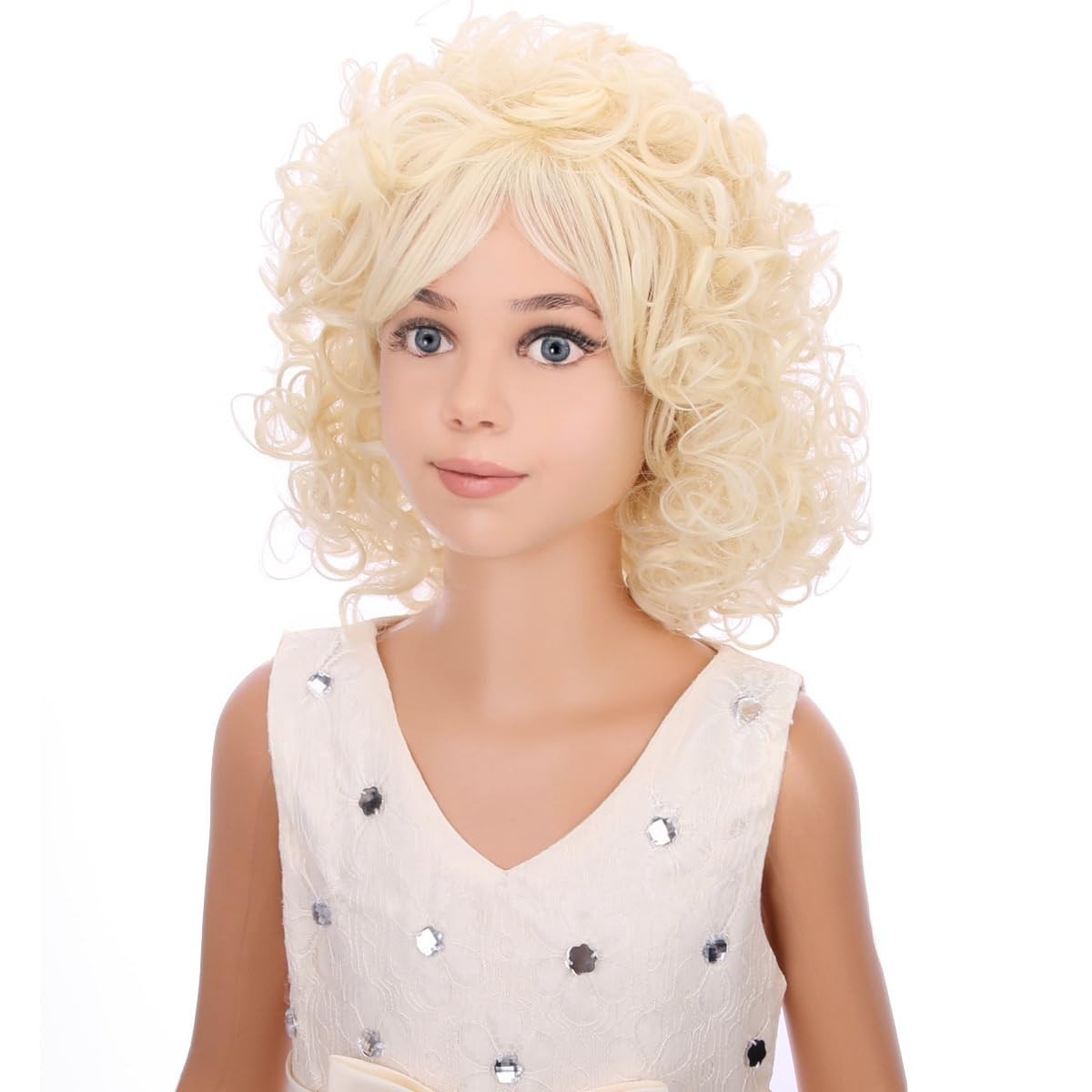 Kids Dolly Parton Style Curly Blonde Wig with Bangs - Costume Accessory