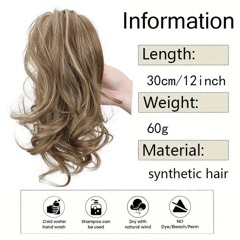 12 Inch Short Curly Clip-In Ponytail Extension - Synthetic Hair Women Voluminous