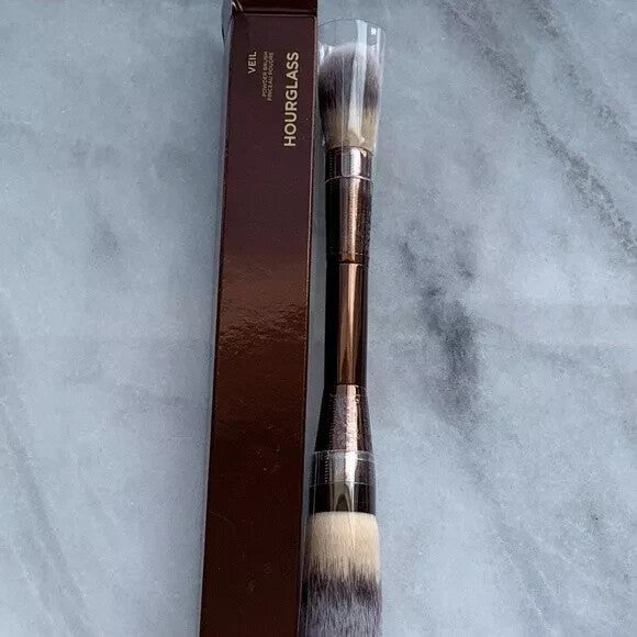 Double Ended Makeup Brush for Powder, Highlighter & Blush - Vegan & Soft