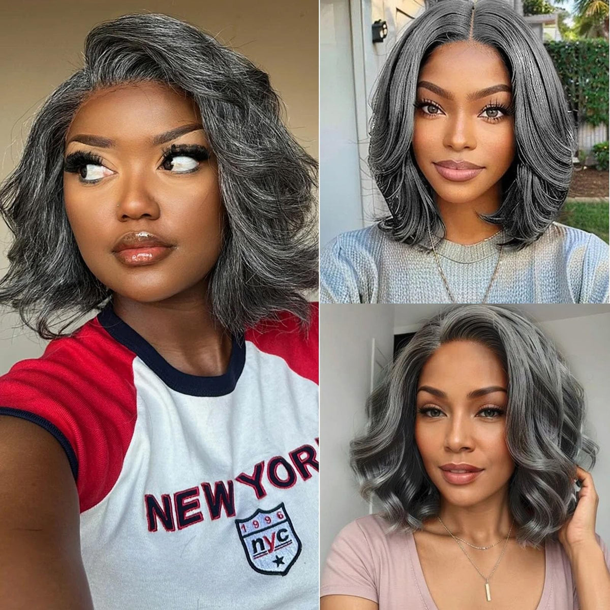 Ombre Grey Bob Wig 13x4 HD Lace Front Human Hair 180% Density Salt & Pepper