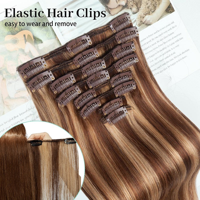 Invisible Clip-In Hair Extensions Full Head Set - Real Remy Human Hair