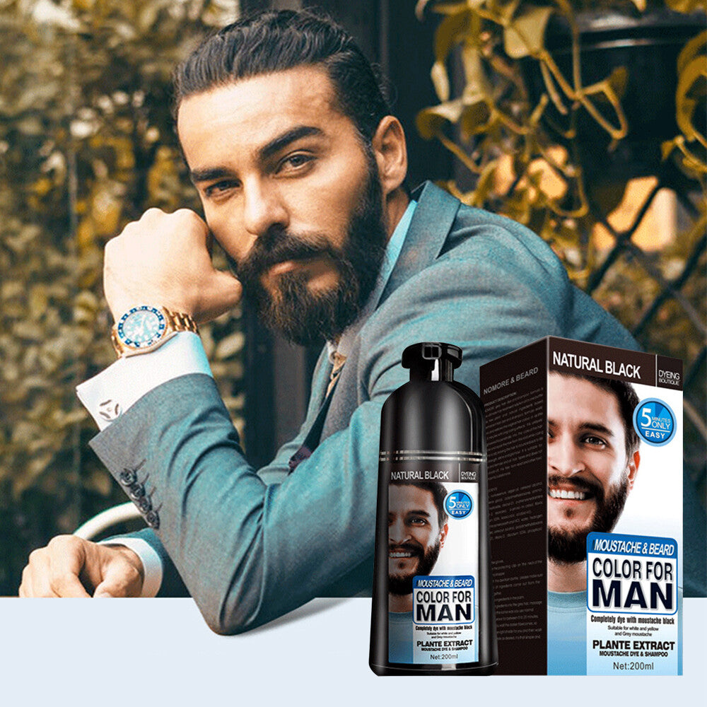 Black Hair Dye Shampoo for Men Beard Coloring & Removal 200ML
