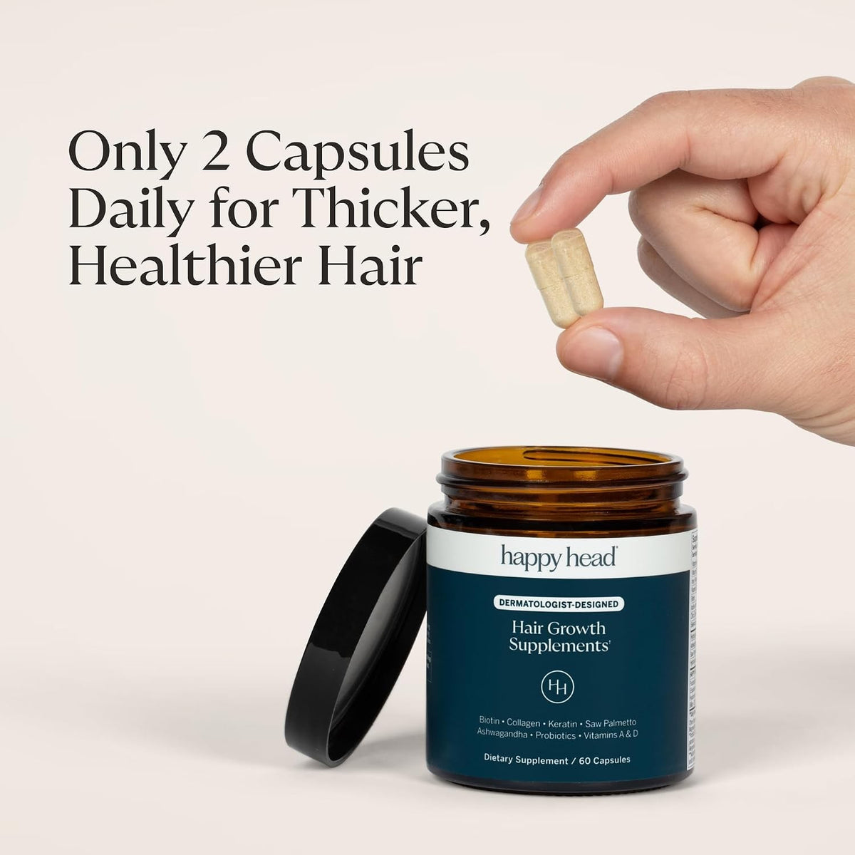 Hair Capsules with Biotin Collagen Keratin for Men & Women - 60 Caps