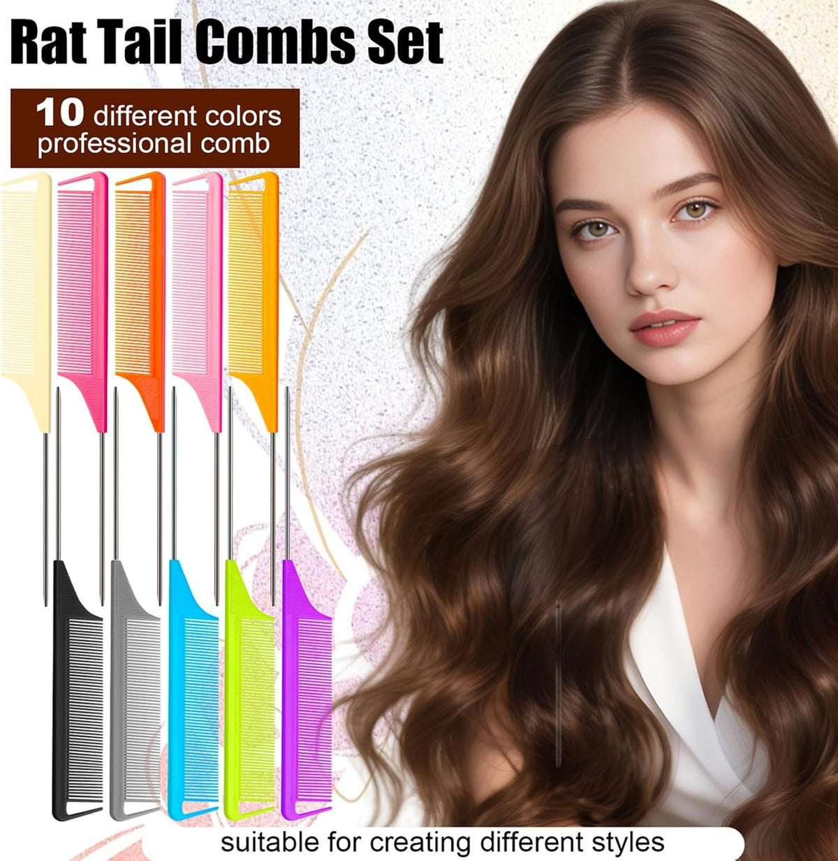 10PCS Metal Fine Tooth Rat Tail Combs Set for Hair Styling & Parting