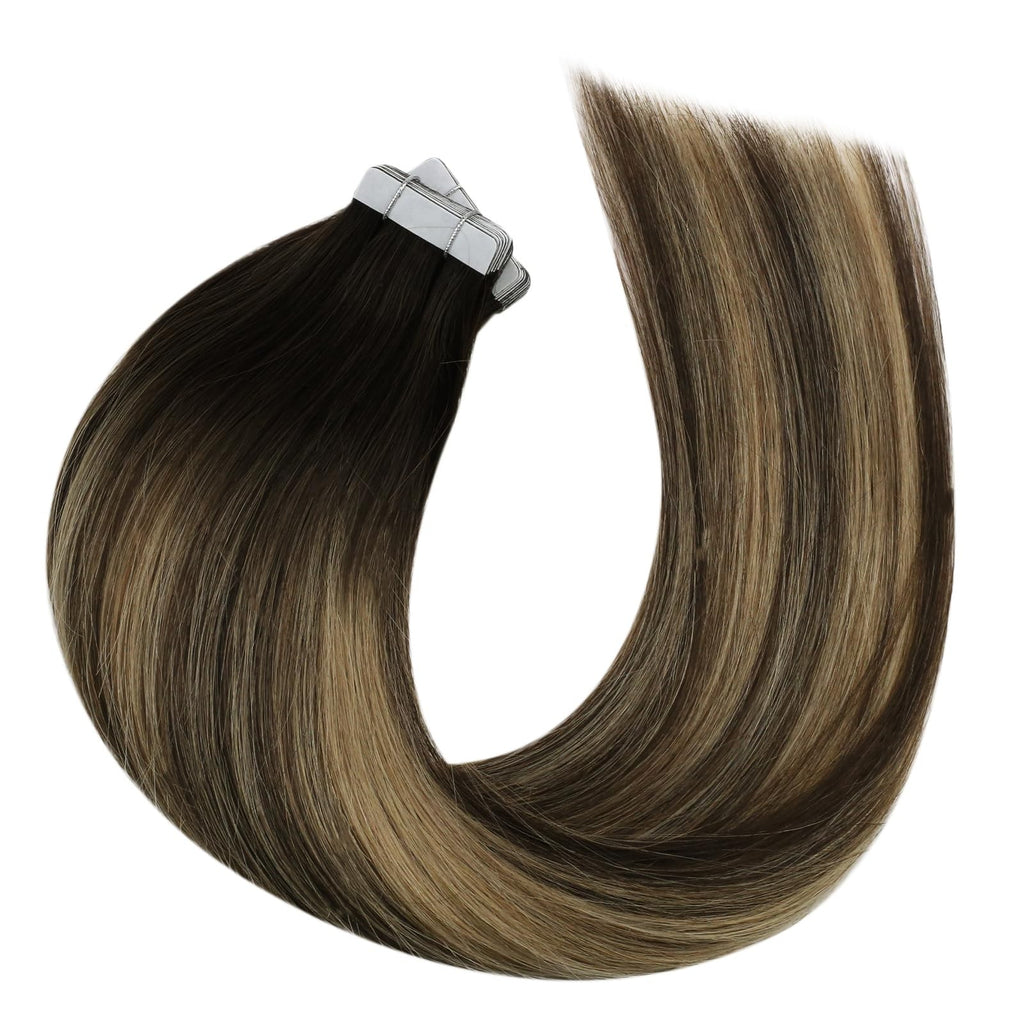 Human Hair Tape-In Extensions 14 Inch Brown to Caramel - Easy DIY Style