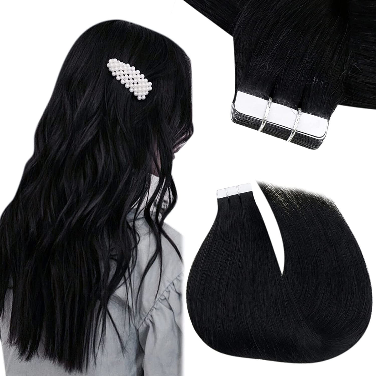 Invisible Tape Hair Extensions - Human Hair Tape-In Wefts, Reusable, Natural Remy Hair