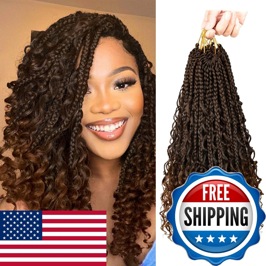 Boho Box Braids Crochet Hair 14 Inch Goddess Curl Ends Pre Looped