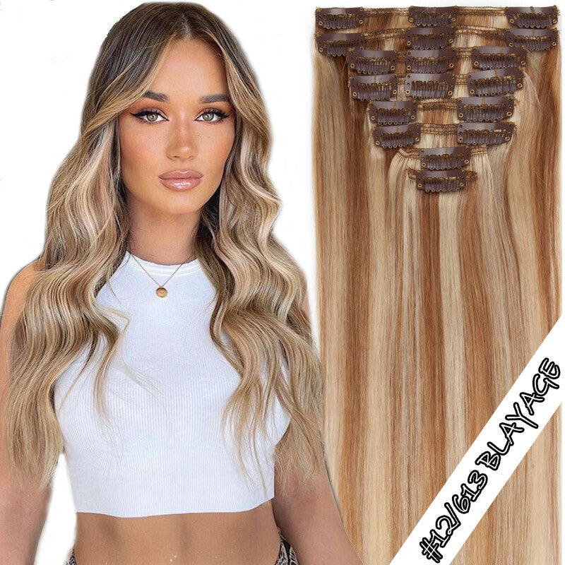 Clip-In 100% Remy Human Hair Extensions for Full Head - Multiple Colors & Lengths