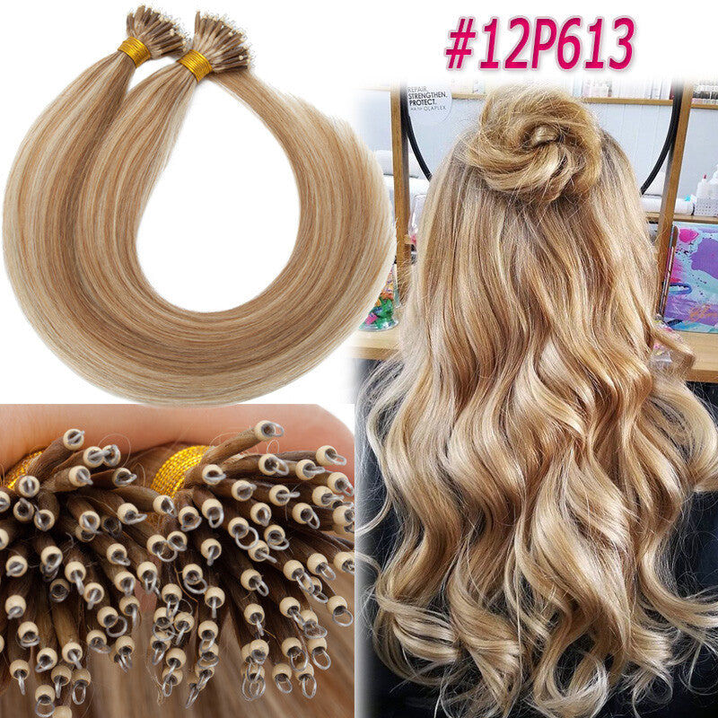 Thick Nano Ring Hair Extensions - Micro Link Bead Tips, Remy Human Hair