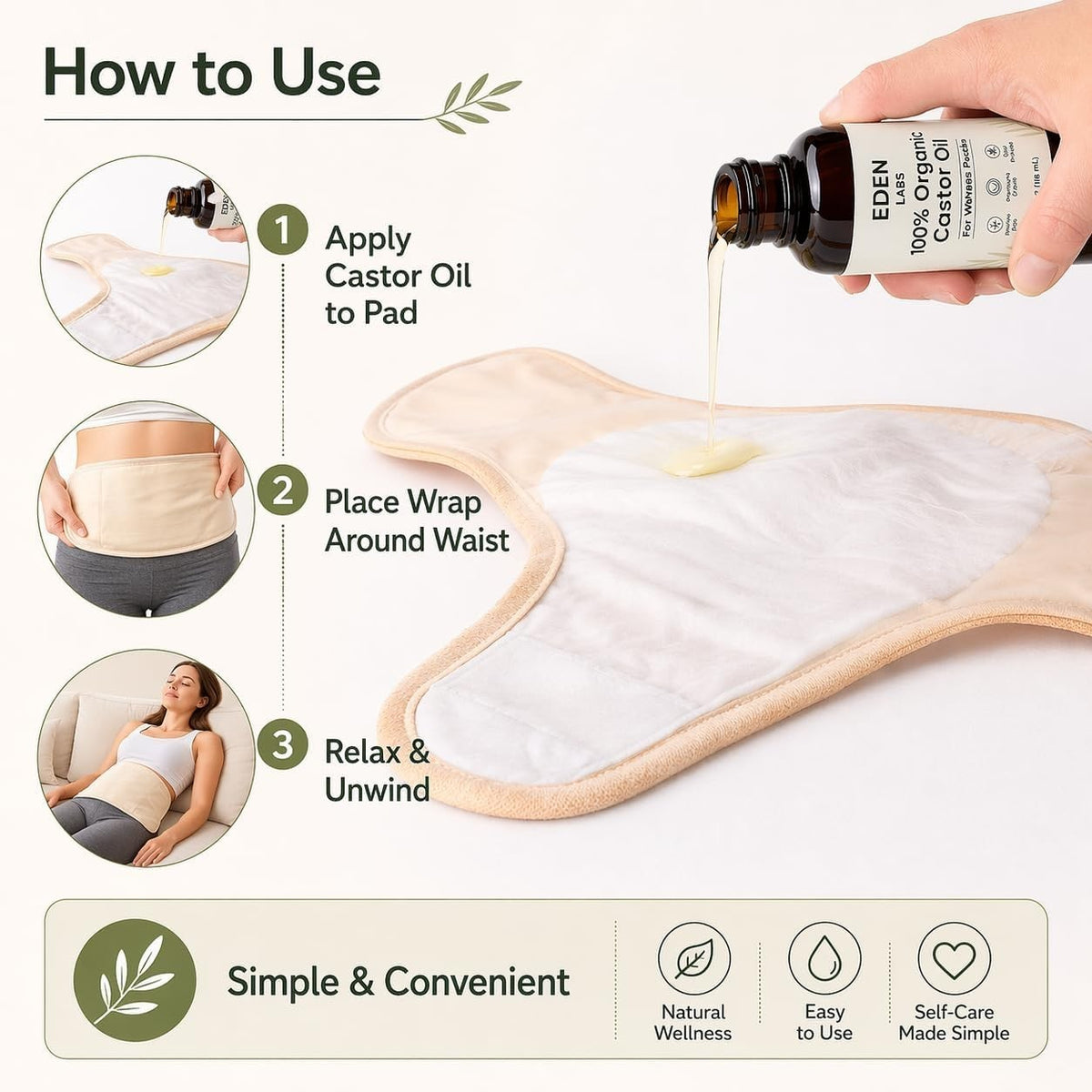 Reusable Castor Oil Pack with Adjustable Waistband - 116ml Organic Self-Care Wrap