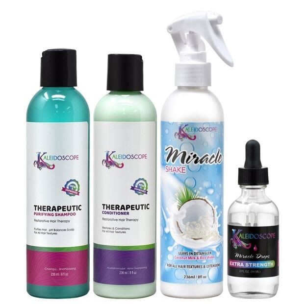 Therapeutic Hair Care Set with Shampoo Conditioner Leave-In Detangler & Oil