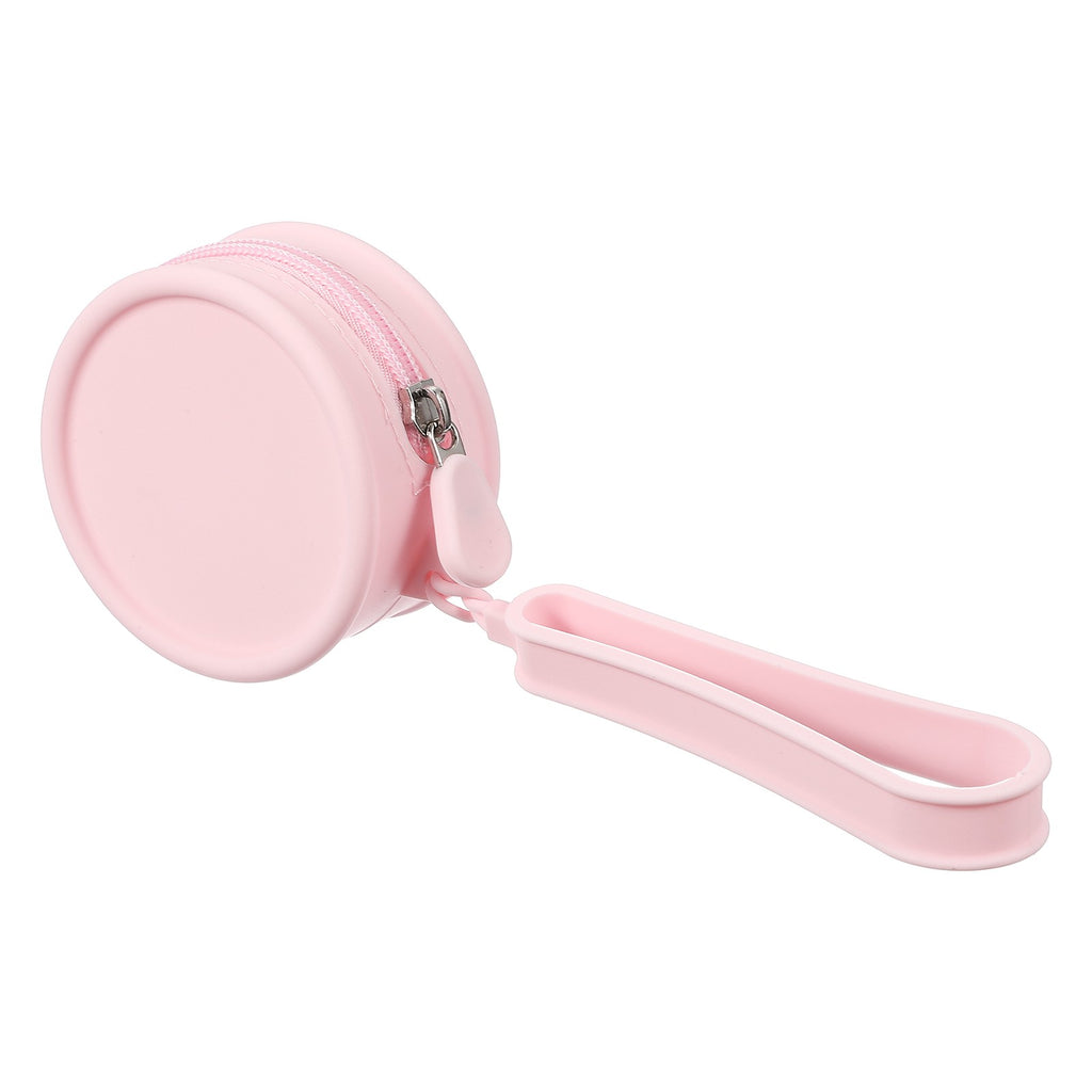 Round Silicone Makeup Bag, Small Pink Toiletry Organizer with Handle