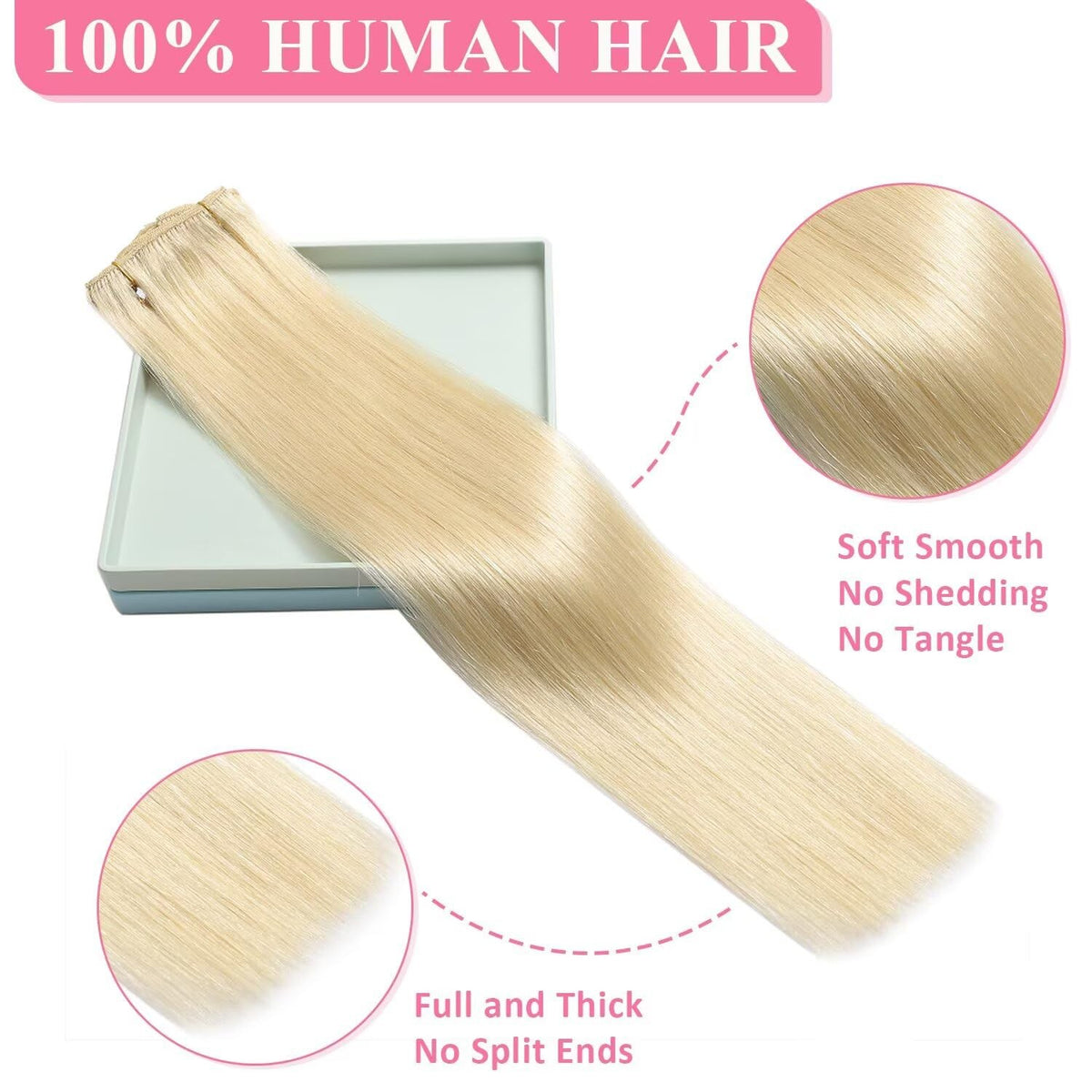 18 Inch Clip-In Hair Extensions Set - 8 Pieces in Platinum Blonde