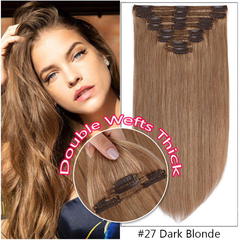 150g Double Weft Clip-In Human Hair Extensions - Full Head, Thick & Natural