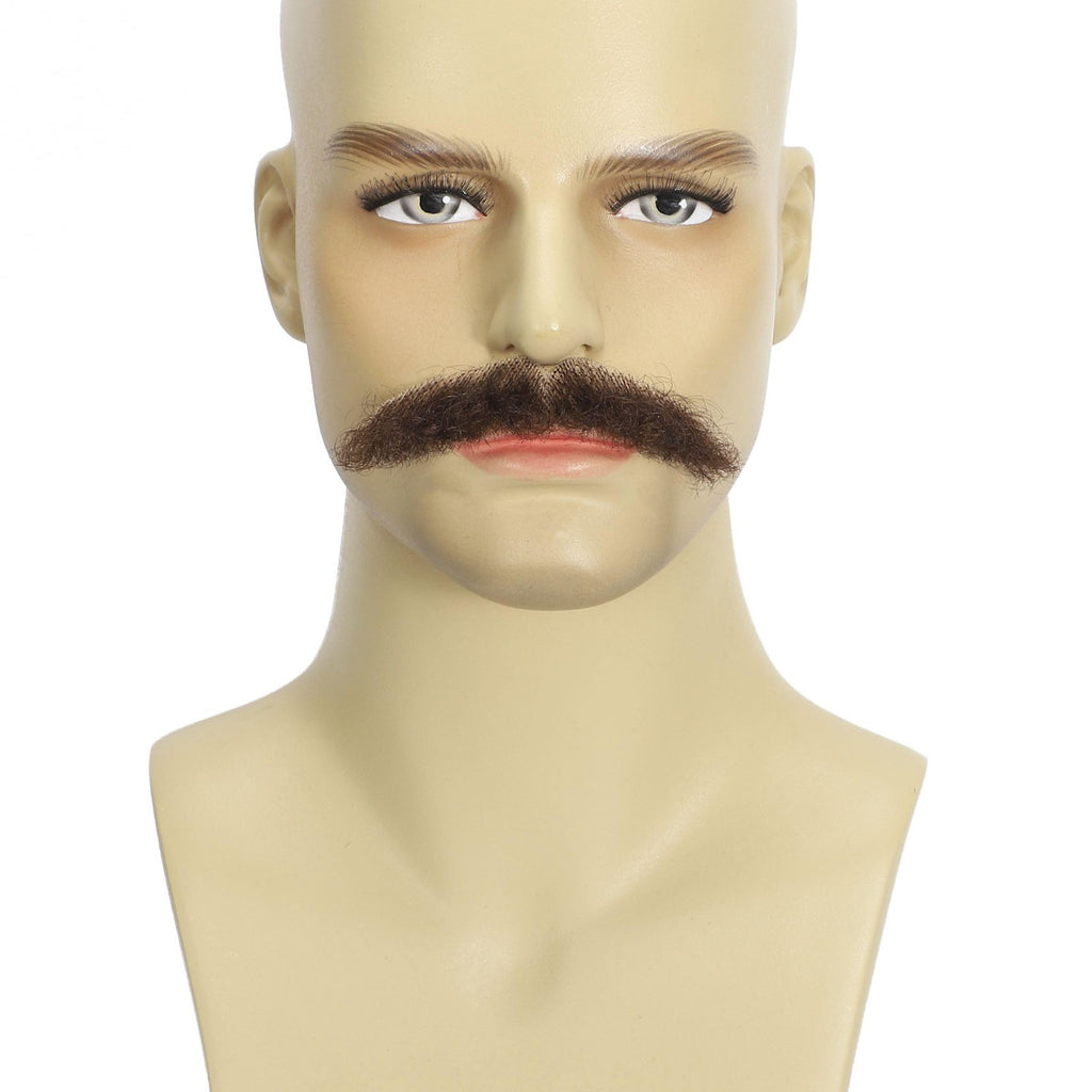 Realistic Thick Fake Mustache with Human Hair - Brown Costume Facial Hair Set