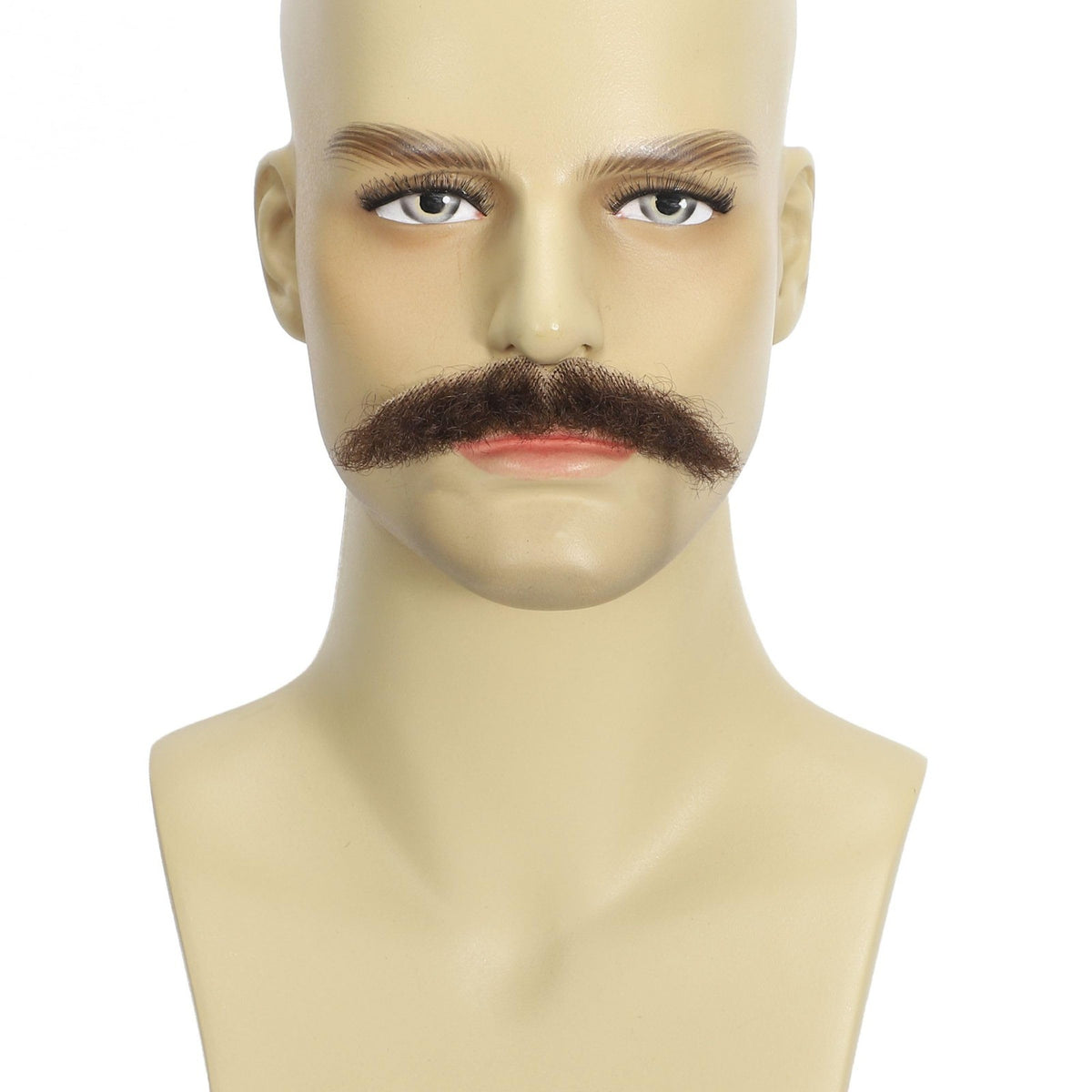Realistic Thick Fake Mustache with Human Hair - Brown Costume Facial Hair Set