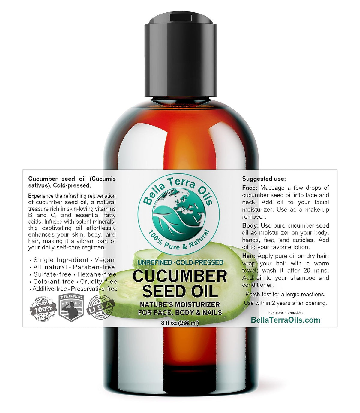 Cucumber Seed Oil - Natural Skin Moisturizer & Radiance Booster 8 oz
