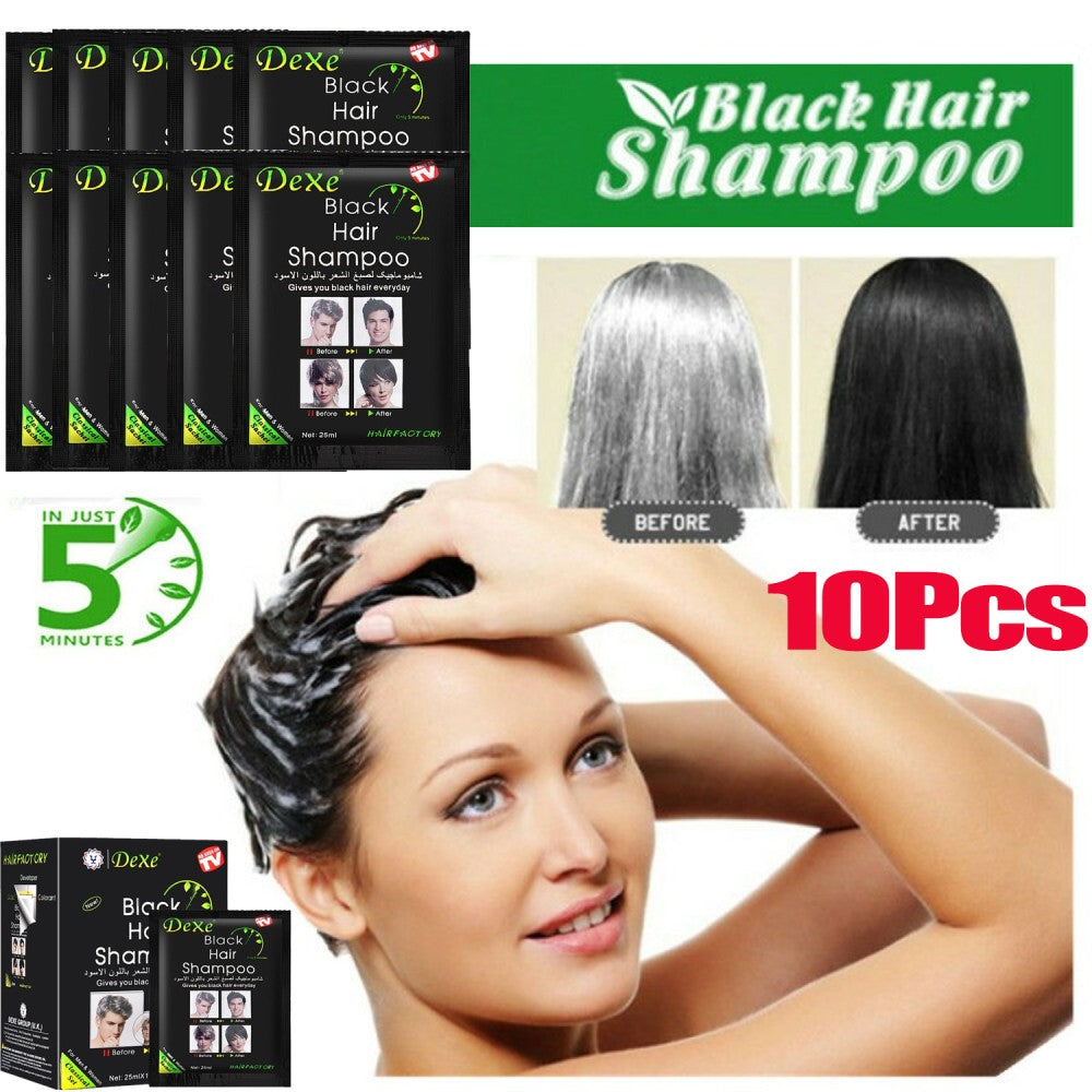 Black Hair Color Shampoo 10/50 Pack Natural Herbal Hair Dye & Restorer