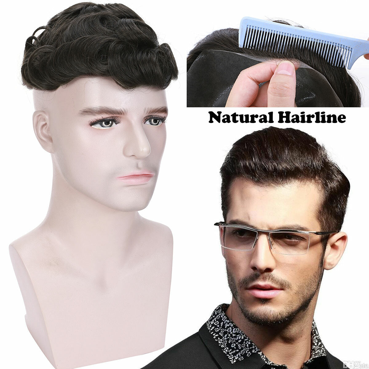 Men's Human Hair Toupee Wig Replacement System - Natural Look & Comfortable Fit