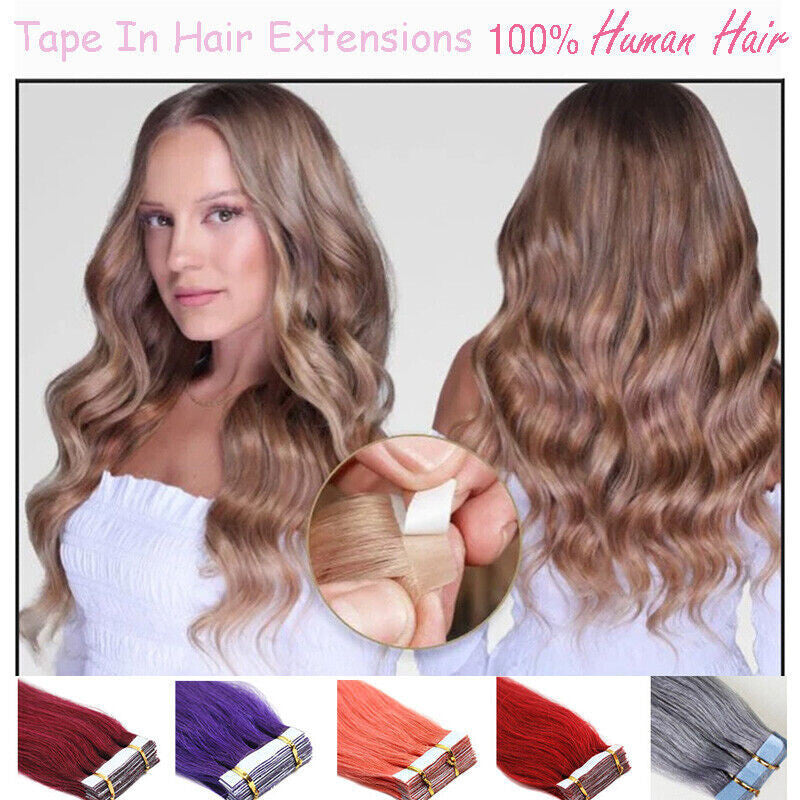 Invisible Tape Hair Extensions - Human Hair Tape-In Wefts, Reusable, Natural Remy Hair