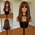 Cosplay Wig with Fringe, Low Shine Mixed Brown Synthetic Bob Hair, Heat Resistant