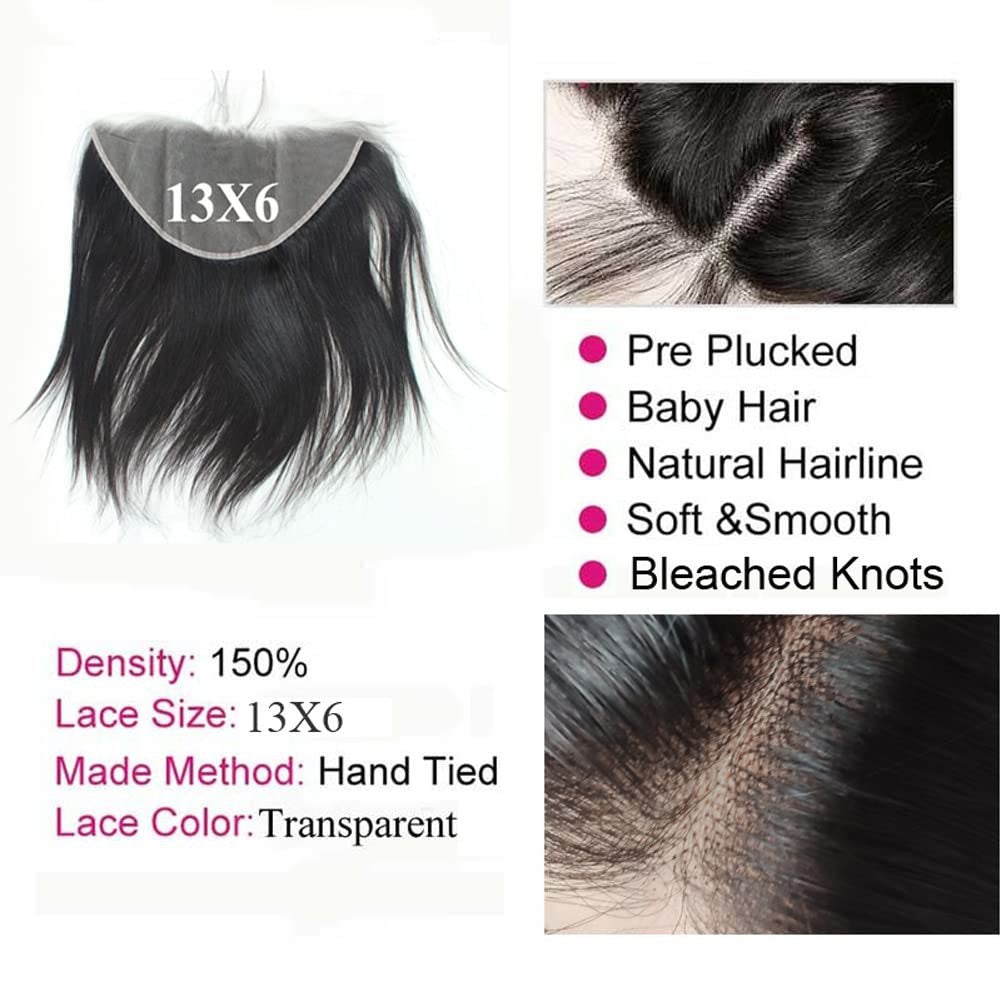 Brazilian Human Hair Lace Frontal 14-Inch Straight 1B Natural Black