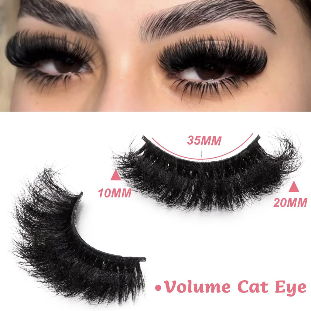 Fluffy 20mm Volume False Eyelashes - Cat Eye Strip Lashes, D Curl, 14 Pairs