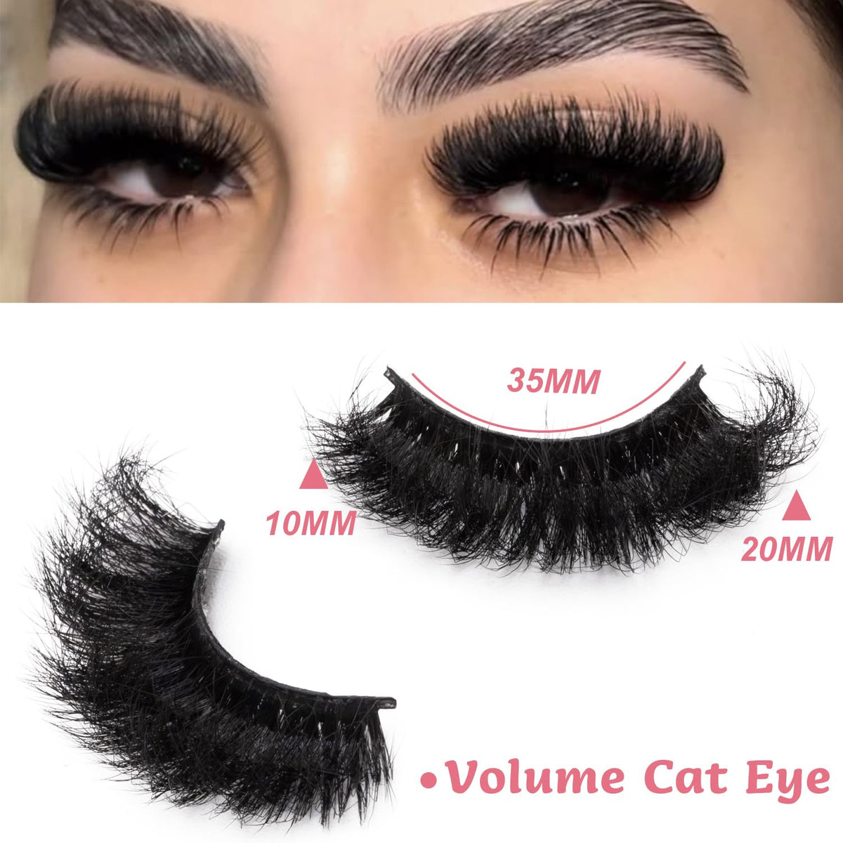 Fluffy 20mm Volume False Eyelashes - Cat Eye Strip Lashes, D Curl, 14 Pairs