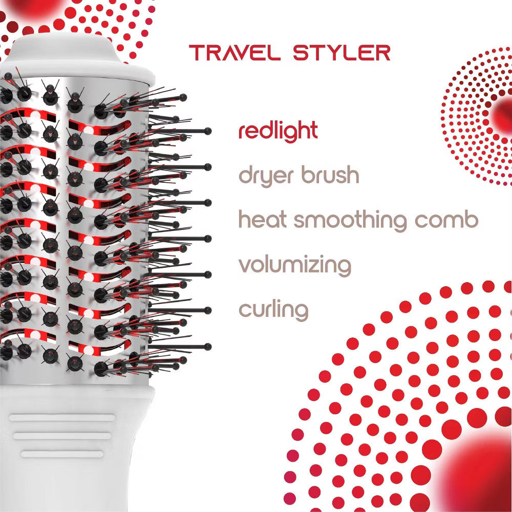 Red Light Therapy Travel Hair Dryer Brush with Ionic Technology