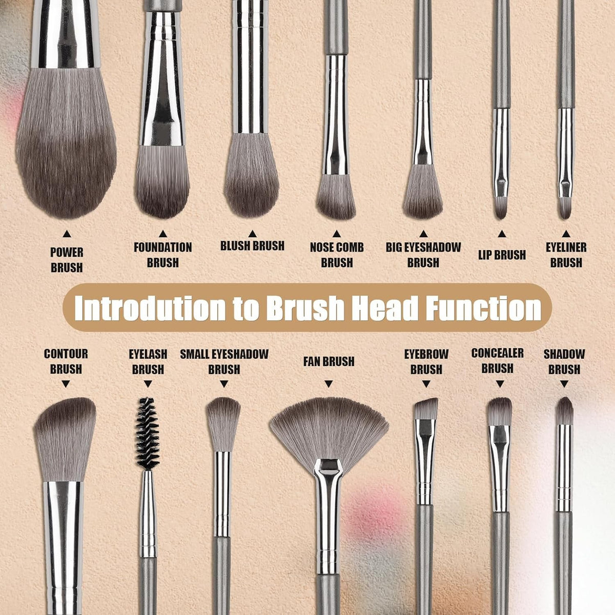14-Piece Professional Makeup Brush Set with Synthetic Bristles and PU Bag