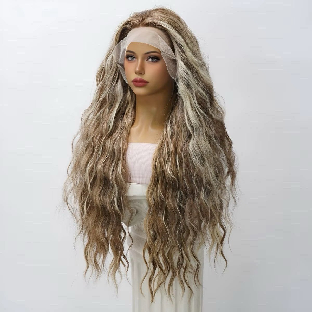 Long Water Body Wave Lace Front Wigs 13x4 Brown Blonde Highlights 26 Inches - Pre-Plucked