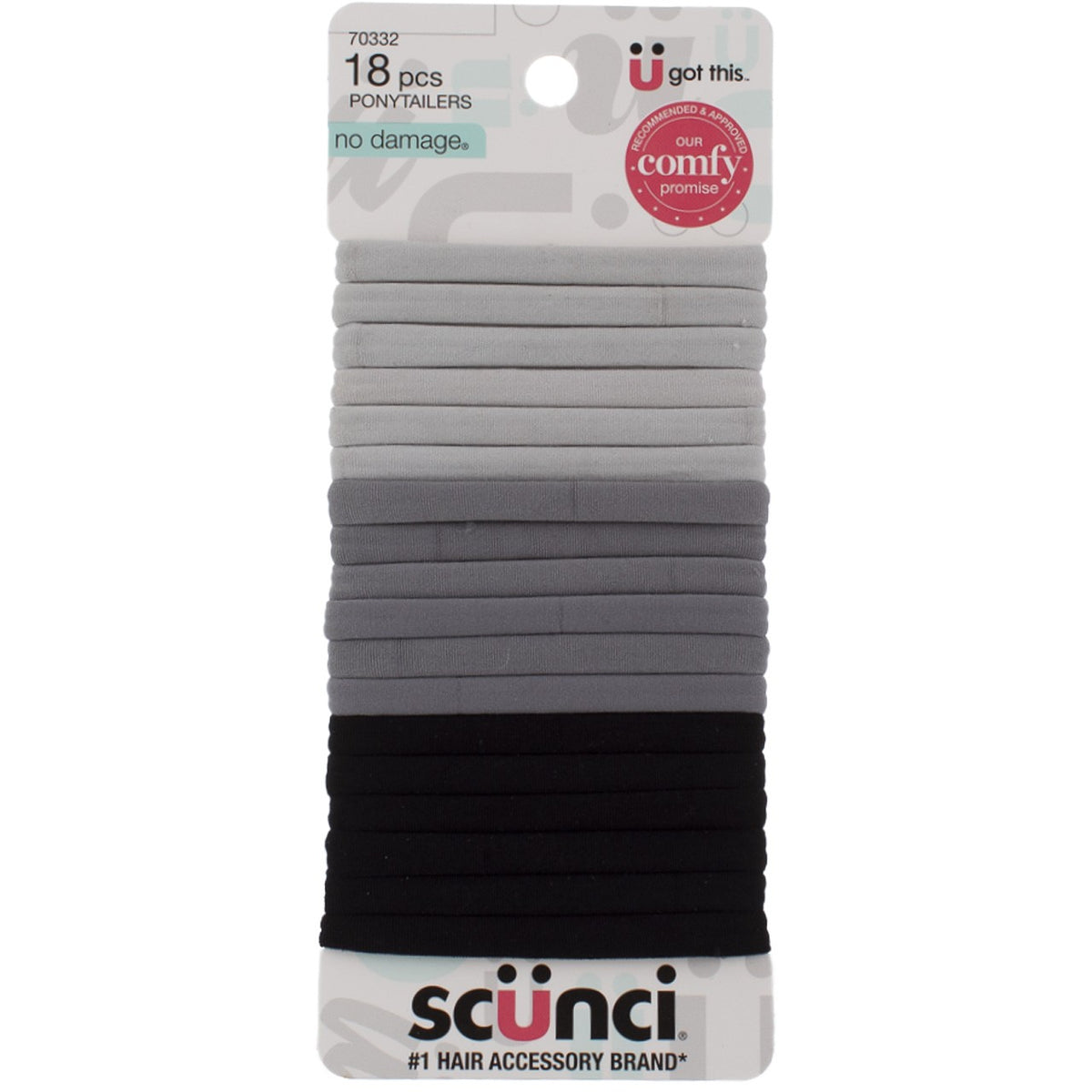No Damage Comfy Ponytail Holders - Gray, 18 Pack