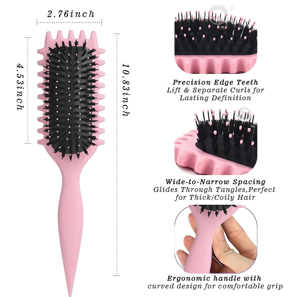 Curly Hair Styling Brush with Heat-Resistant Nylon Bristles for Defined Waves