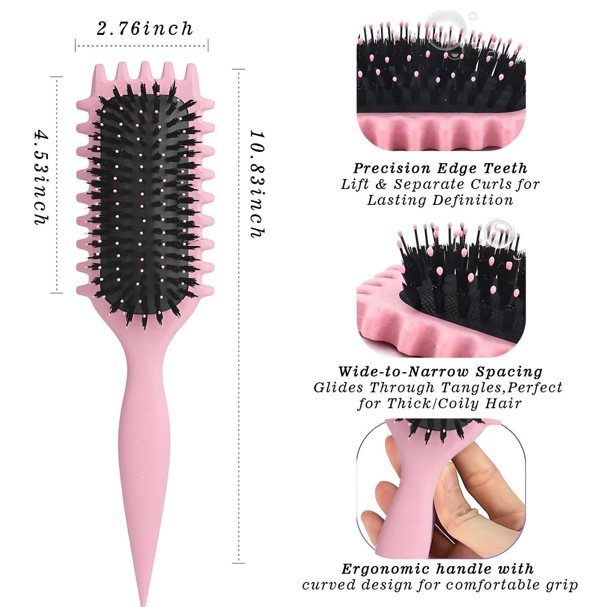 Curly Hair Styling Brush with Heat-Resistant Nylon Bristles for Defined Waves
