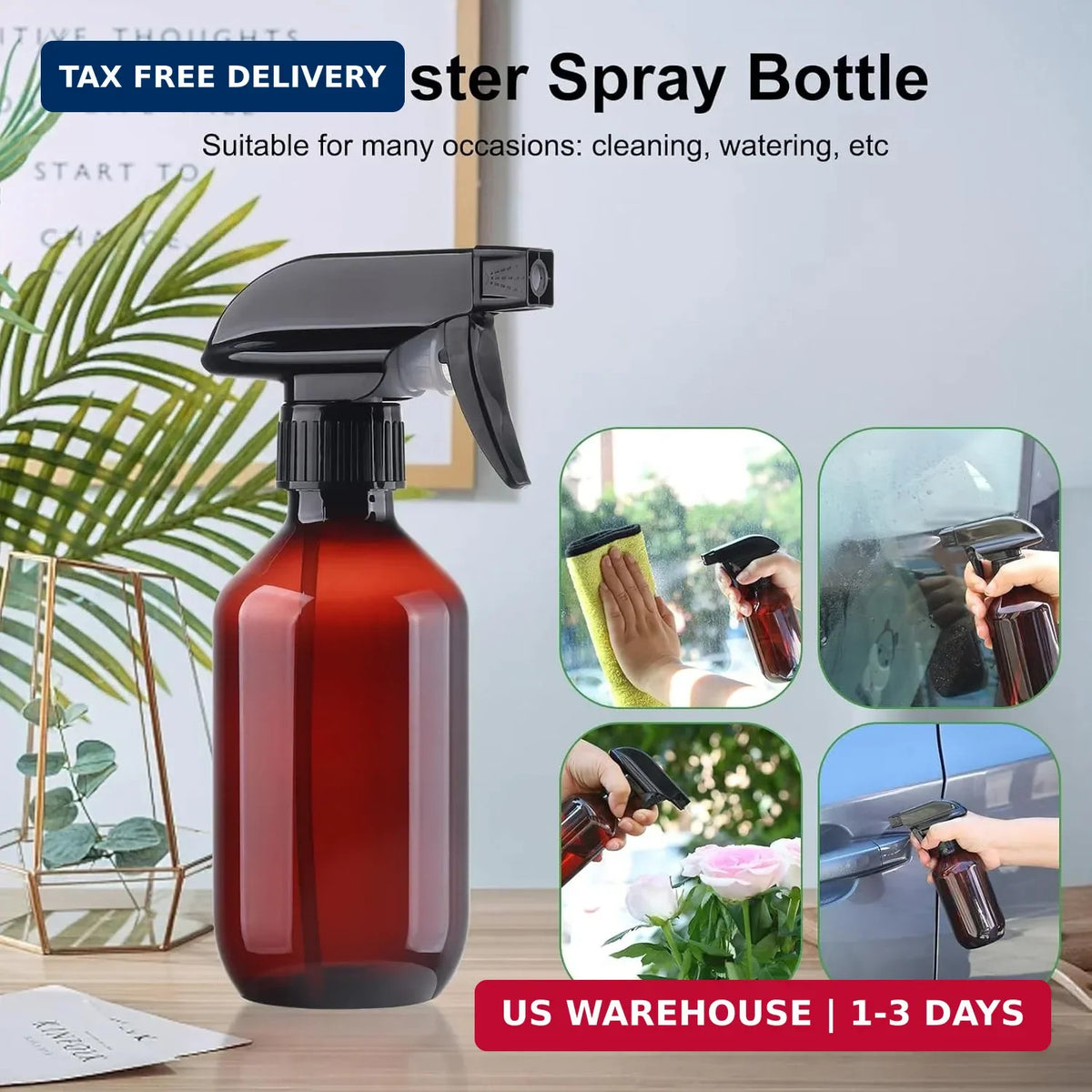 Water Spray Bottles Set - BPA-Free 10oz Plastic Refillable Mist Spray