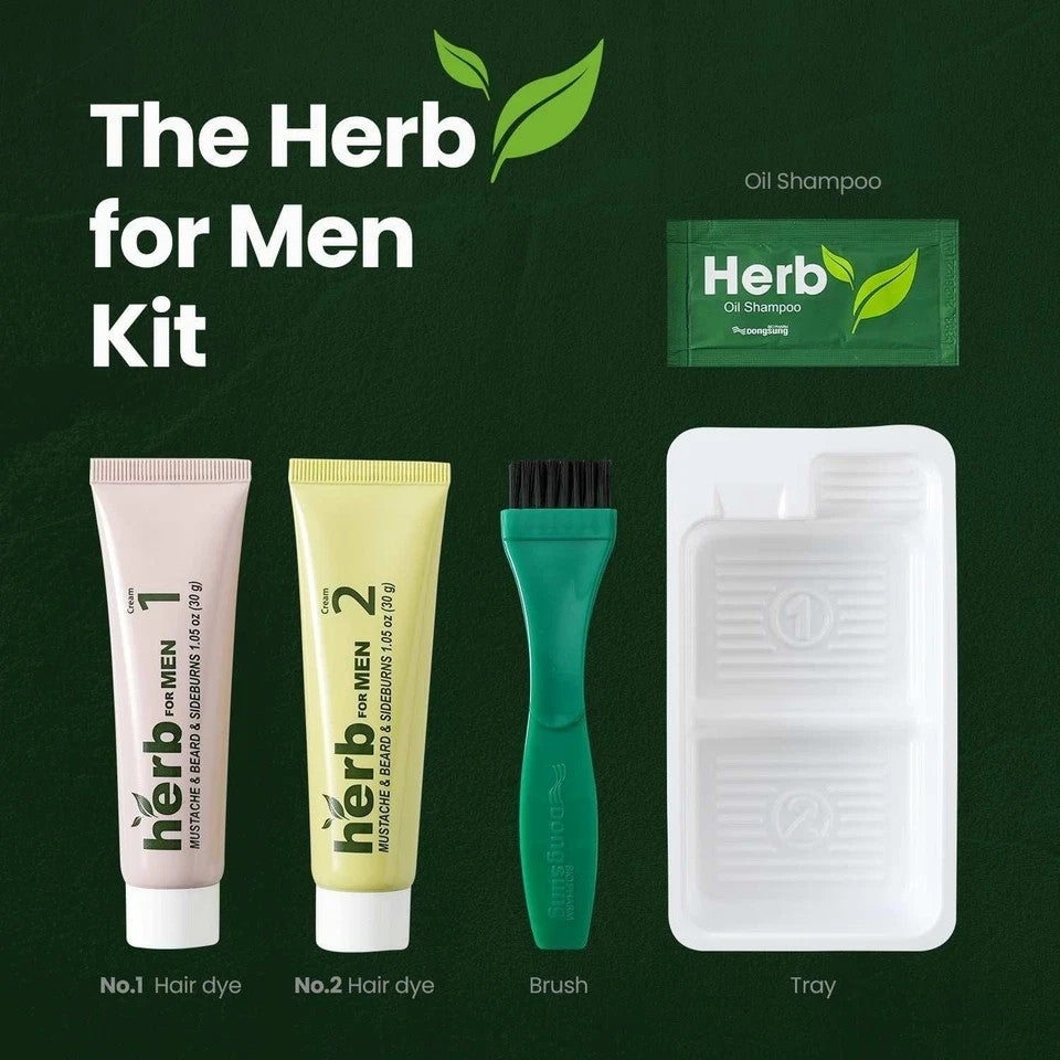 Herb For Men Mustache & Beard Dye Kit Natural Black PPD-Free Ammonia-Free