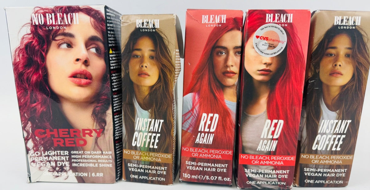 Hair Dye Set of 5 - Cherry Red, Instant Coffee, Red Again - Bleach London