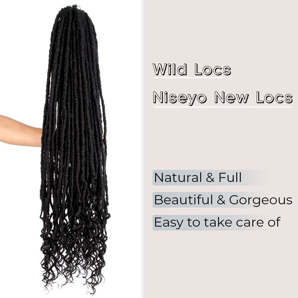 Long Faux Locs Hair Extensions 36 Inch Pre-Looped Curly Ends Goddess Style - 8 Packs