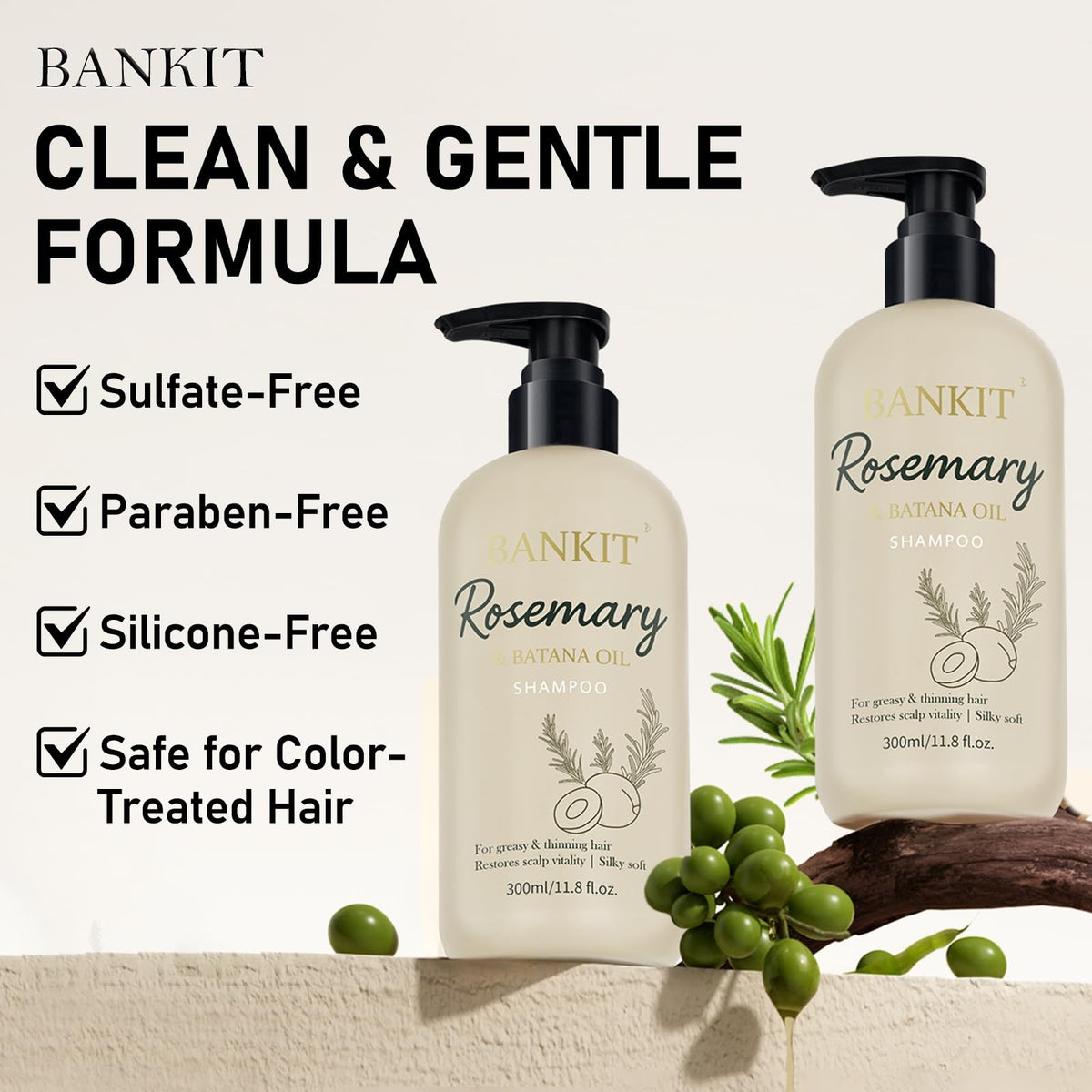 Rosemary Batana Shampoo for Thinning Hair with Biotin & Keratin – Gentle Volumizing 11.8 Fl Oz