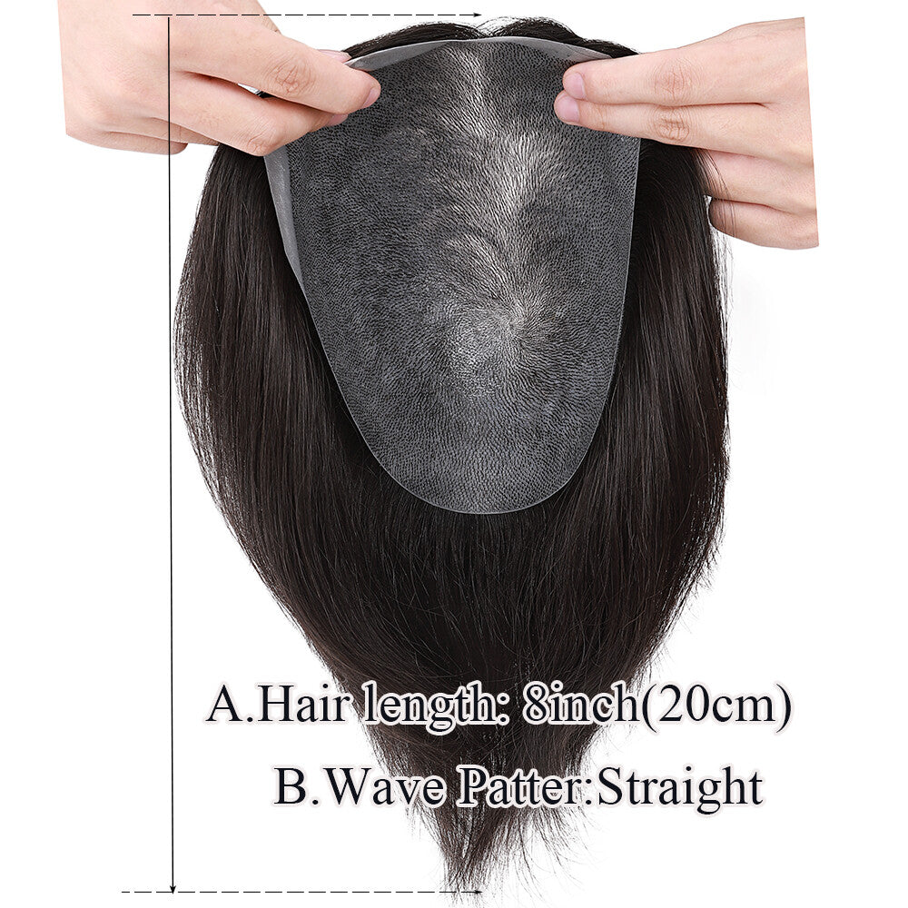 Natural Human Hair Toupee for Men - Full Poly Skin Replacement System