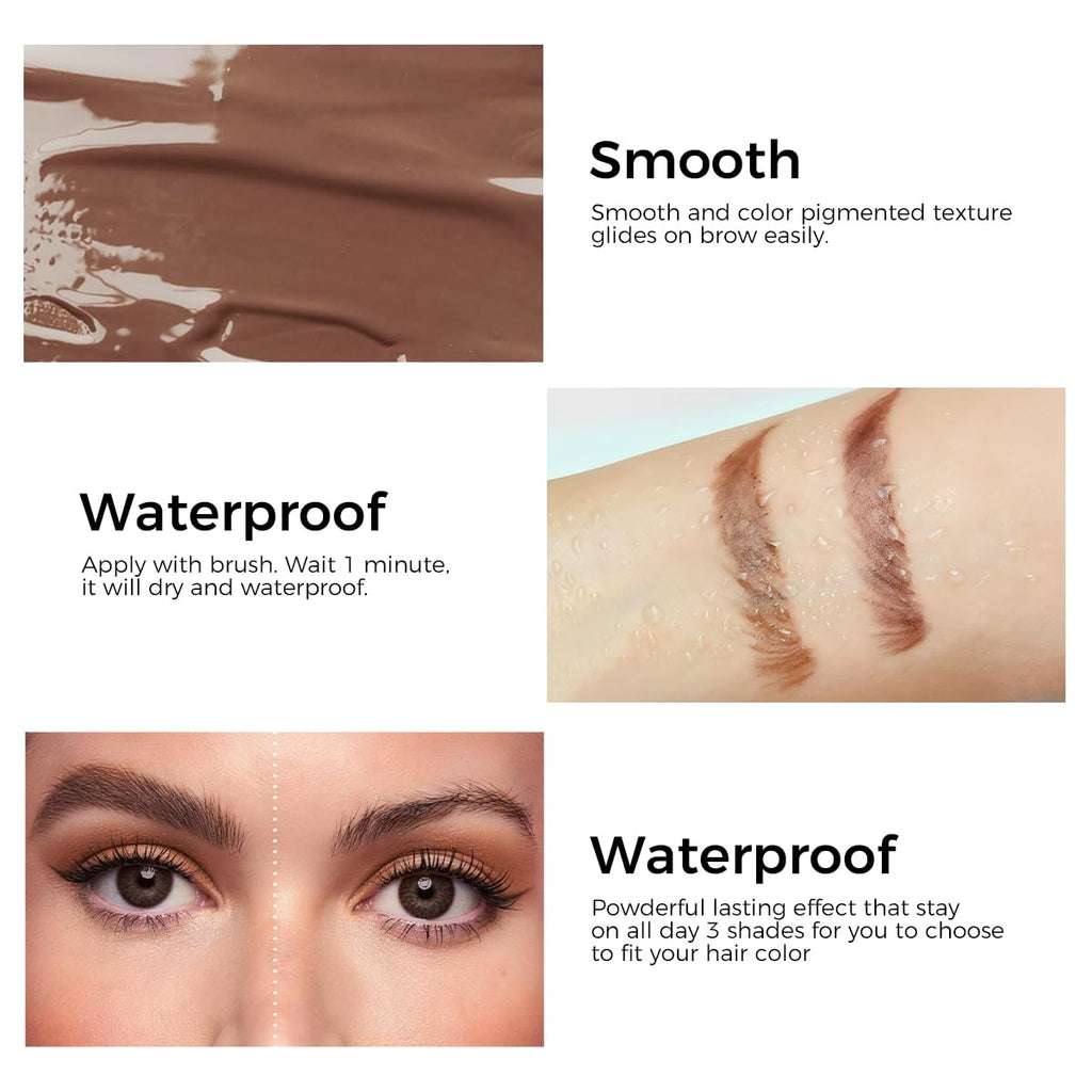 Waterproof 3D Eyebrow Gel - Long Lasting, Smudge-Proof, Dark Brown, 0.2 Fl Oz