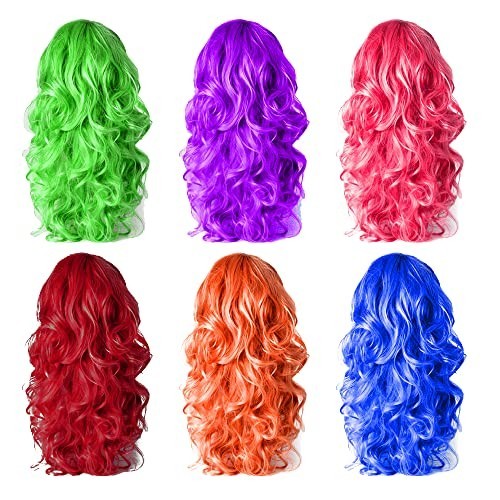 6 Pack Neon Wigs & Glasses Set for Parties Cosplay Halloween Costume Accessories