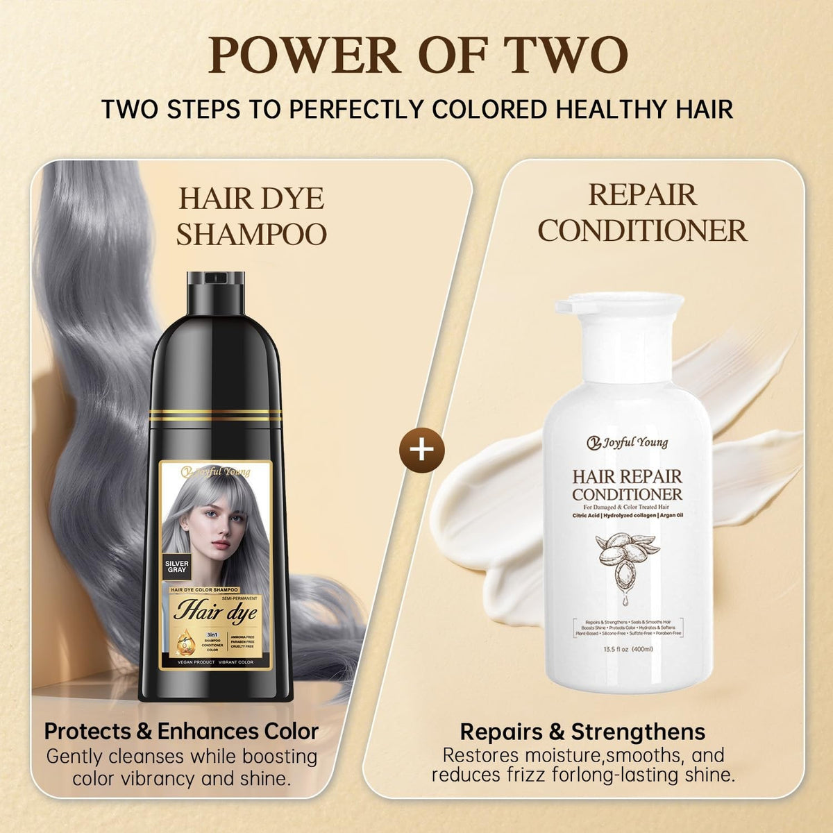 Herbal 3-in-1 Hair Dye Shampoo Ammonia-Free Natural Hair Color | Long-Lasting & Gentle