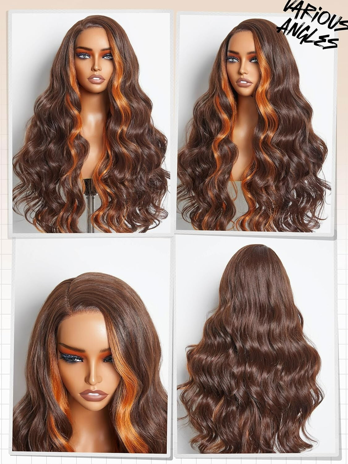 Gorgius 24-Inch Glueless Wavy Wig - Premium Fiber Ginger Orange Highlight