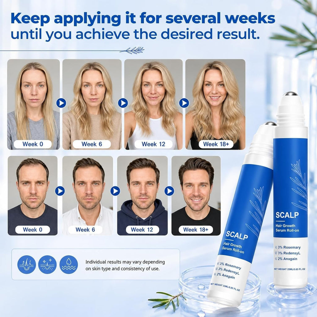 Hair Growth Serum Roll-On for Thicker Hair & Scalp - 2 Pack 0.85 Fl Oz