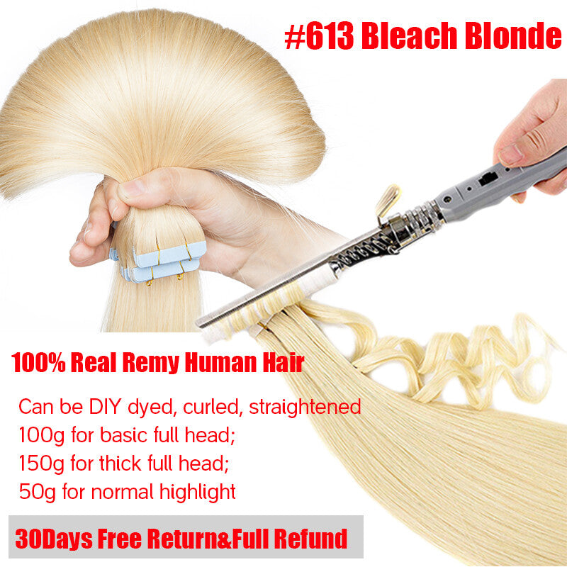 Remy Human Hair Tape-In Extensions Wavy Full Head 200g 80pcs - Multiple Colors & Lengths